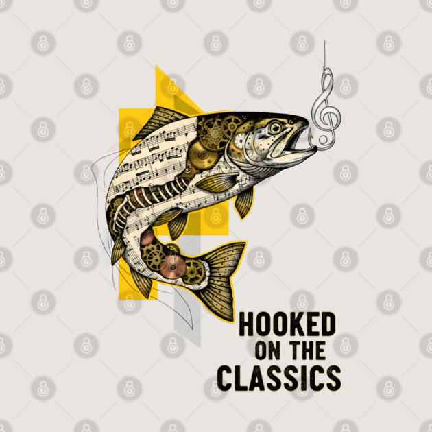 Surreal Music Note Trout and Clockwork Gear Collage by criarthdesign