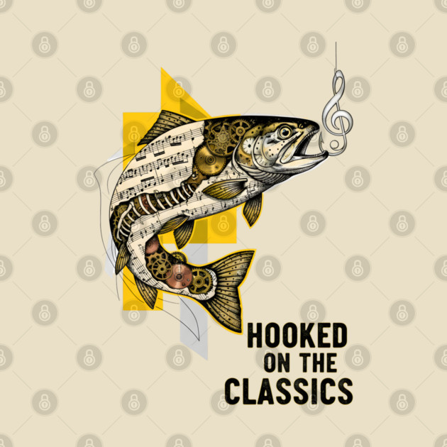 Surreal Music Note Trout and Clockwork Gear Collage by criarthdesign