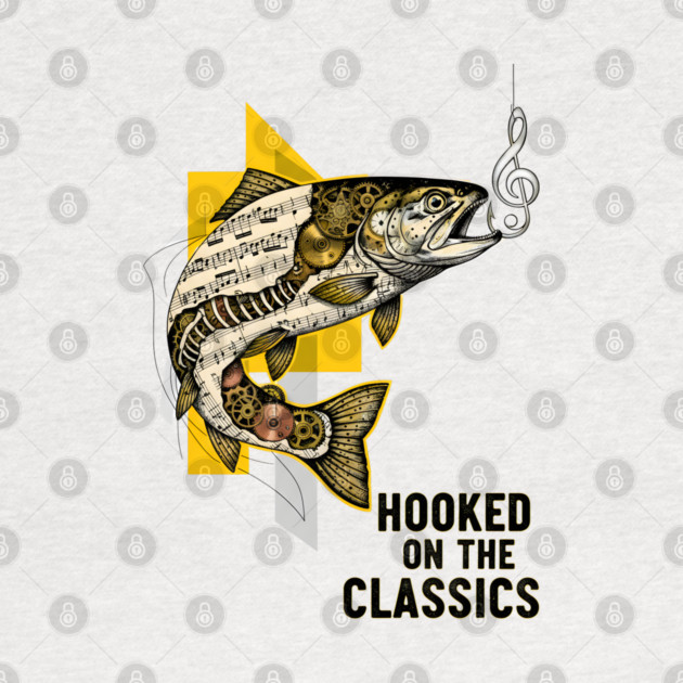 Surreal Music Note Trout and Clockwork Gear Collage by criarthdesign