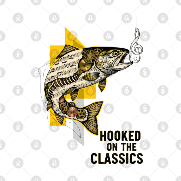 Surreal Music Note Trout and Clockwork Gear Collage by criarthdesign