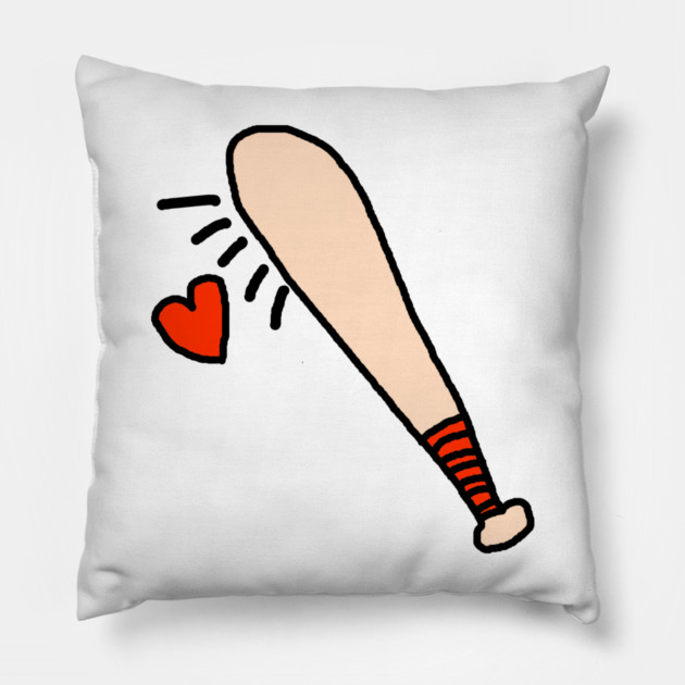 Baseball Bat Love Heart Pillow by Creatifly Graphic Tees