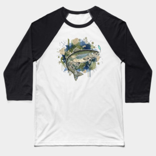 Surreal Clockwork Trout Collage with Vintage Maps Baseball T-Shirt
