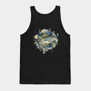 Surreal Clockwork Trout Collage with Vintage Maps Tank Top