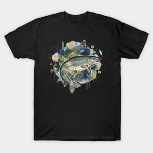 Surreal Clockwork Trout Collage with Vintage Maps T-Shirt