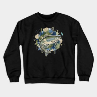 Surreal Clockwork Trout Collage with Vintage Maps Crewneck Sweatshirt