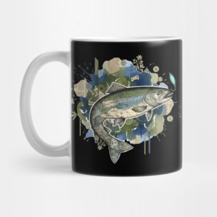 Surreal Clockwork Trout Collage with Vintage Maps Mug