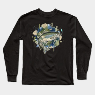 Surreal Clockwork Trout Collage with Vintage Maps Long Sleeve T-Shirt