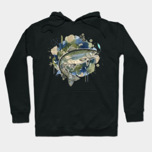 Surreal Clockwork Trout Collage with Vintage Maps Hoodie