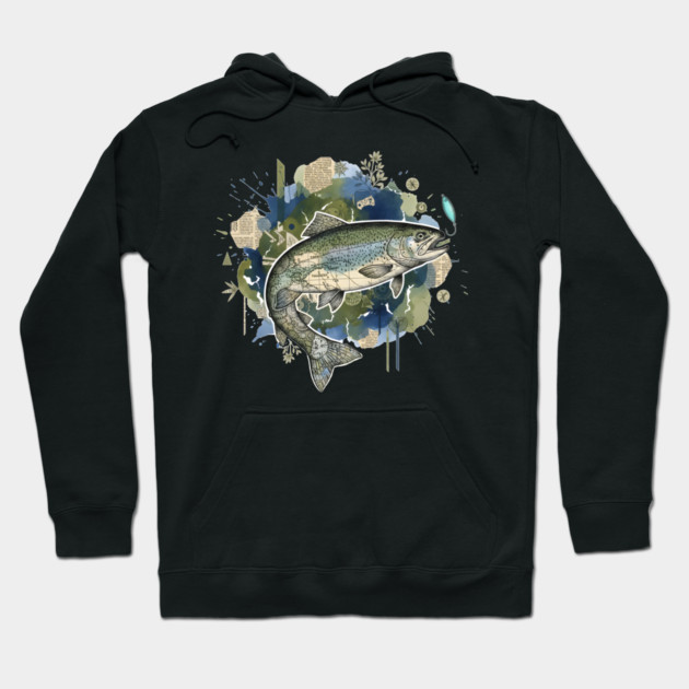 Surreal Clockwork Trout Collage with Vintage Maps Hoodie by criarthdesign