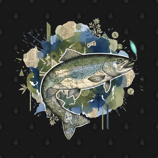 Surreal Clockwork Trout Collage with Vintage Maps by criarthdesign