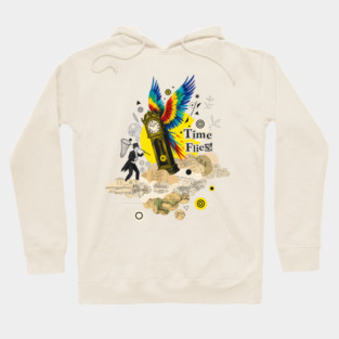 Victorian Clock with Macaw Wings Surreal Collage Hoodie