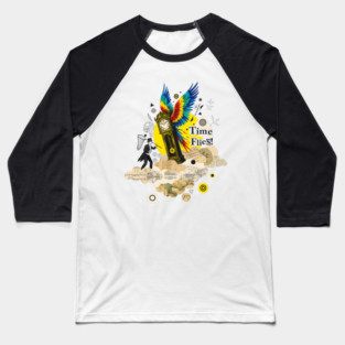 Victorian Clock with Macaw Wings Surreal Collage Baseball T-Shirt