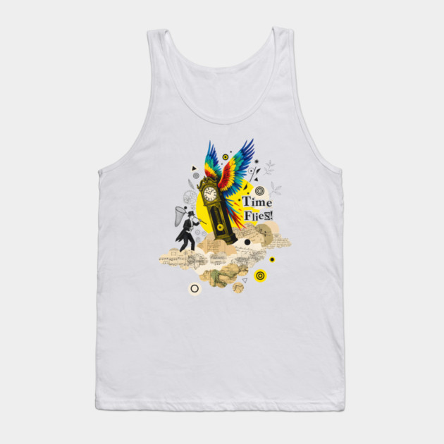 Victorian Clock with Macaw Wings Surreal Collage Tank Top by criarthdesign