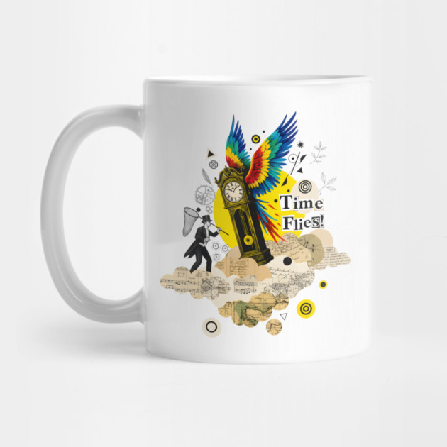 Victorian Clock with Macaw Wings Surreal Collage by criarthdesign