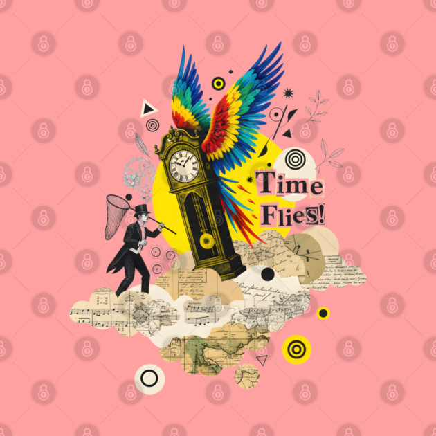 Victorian Clock with Macaw Wings Surreal Collage by criarthdesign