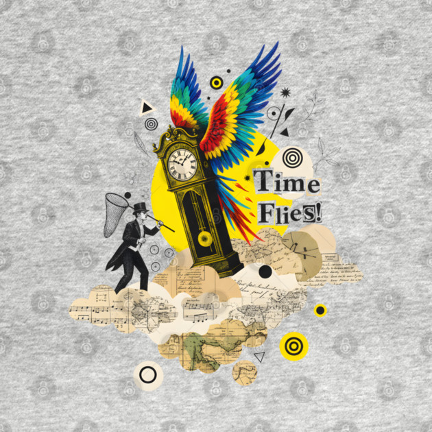 Victorian Clock with Macaw Wings Surreal Collage by criarthdesign