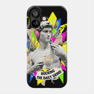 David Statue with Pink Headphones and Latte Collage Phone Case