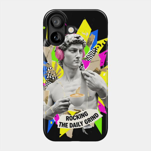 David Statue with Pink Headphones and Latte Collage Phone Case by criarthdesign