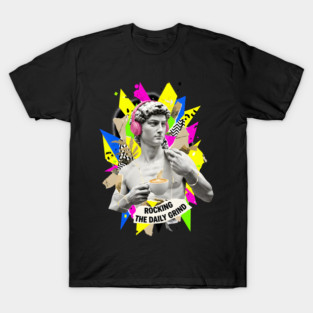 David Statue with Pink Headphones and Latte Collage T-Shirt