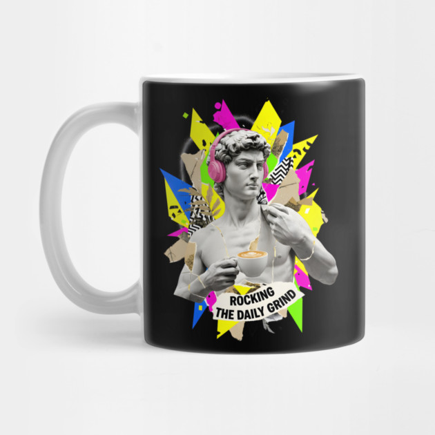 David Statue with Pink Headphones and Latte Collage by criarthdesign