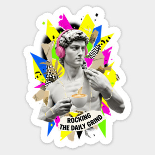 David Statue with Pink Headphones and Latte Collage Sticker