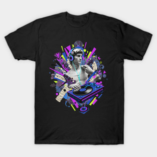 David Statue Spinning Vinyl Record Collage Art T-Shirt