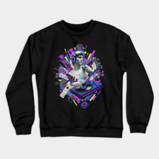 David Statue Spinning Vinyl Record Collage Art Crewneck Sweatshirt