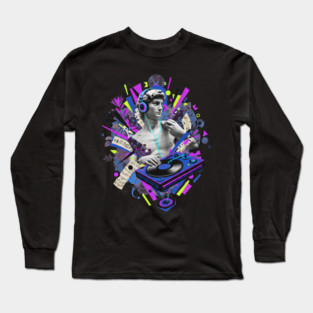 David Statue Spinning Vinyl Record Collage Art Long Sleeve T-Shirt
