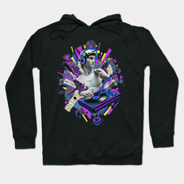 David Statue Spinning Vinyl Record Collage Art Hoodie by criarthdesign