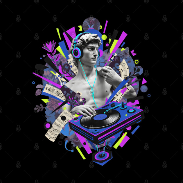 David Statue Spinning Vinyl Record Collage Art by criarthdesign