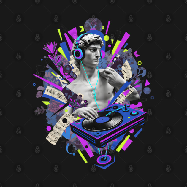 David Statue Spinning Vinyl Record Collage Art by criarthdesign