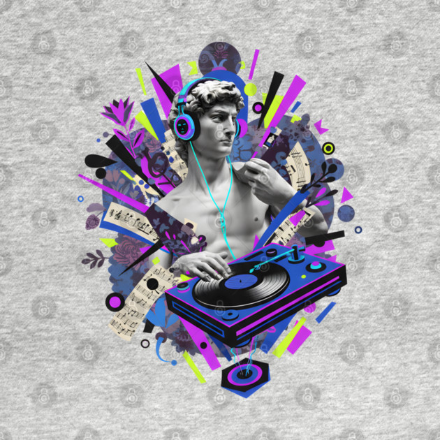 David Statue Spinning Vinyl Record Collage Art by criarthdesign