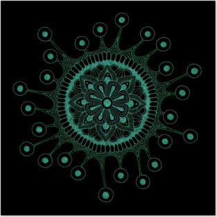 Virus Mandala (black/teal) Posters and Art
