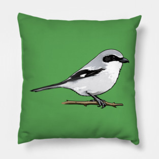 Loggerhead Shrike Bird Illustration | Minimal Wildlife Art Pillow