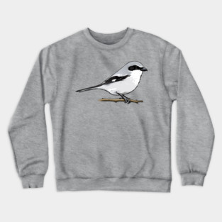 Loggerhead Shrike Bird Illustration | Minimal Wildlife Art Crewneck Sweatshirt