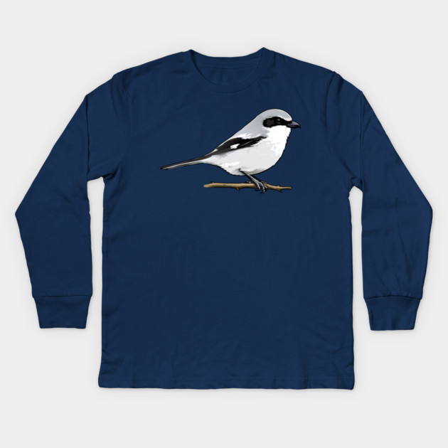 Loggerhead Shrike Bird Illustration | Minimal Wildlife Art Kids Long Sleeve T-Shirt by DonWillisJrArt