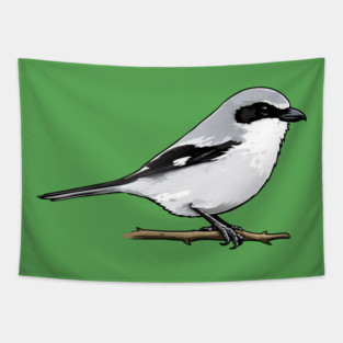 Loggerhead Shrike Bird Illustration | Minimal Wildlife Art Tapestry