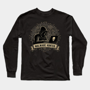 Malware Hunter Hacker Silhouette Long Sleeve T-Shirt