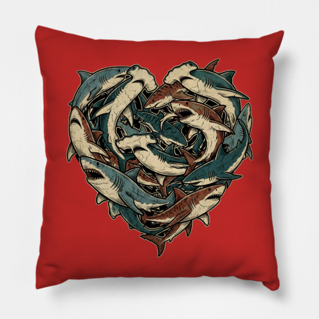 Shark Heart Pillow by Creatifly Graphic Tees