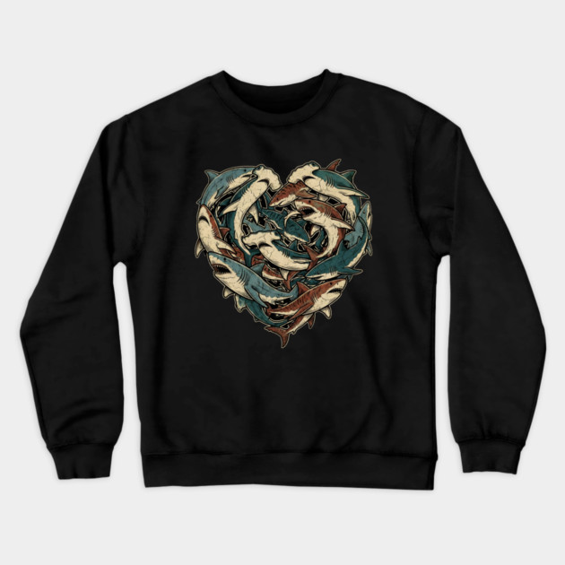 Shark Heart Crewneck Sweatshirt by Creatifly Graphic Tees