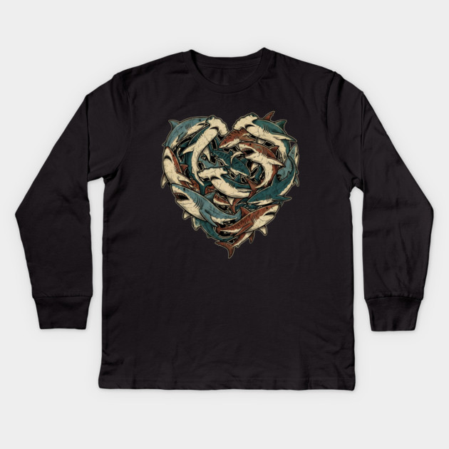 Shark Heart Kids Long Sleeve T-Shirt by Creatifly Graphic Tees