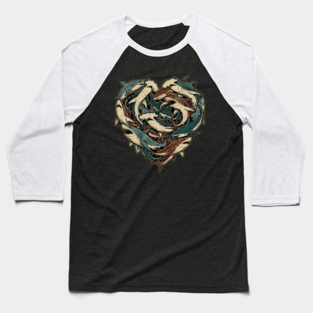 Shark Heart Baseball T-Shirt by Creatifly Graphic Tees