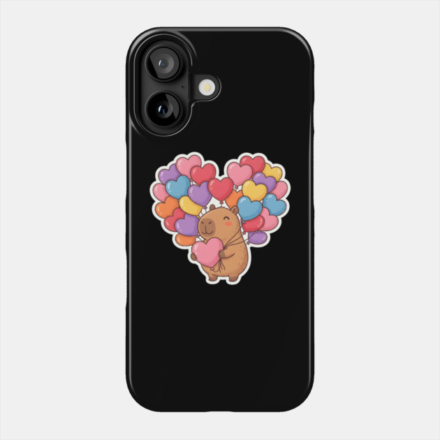 Capybara Heart Balloons Phone Case by Creatifly Graphic Tees