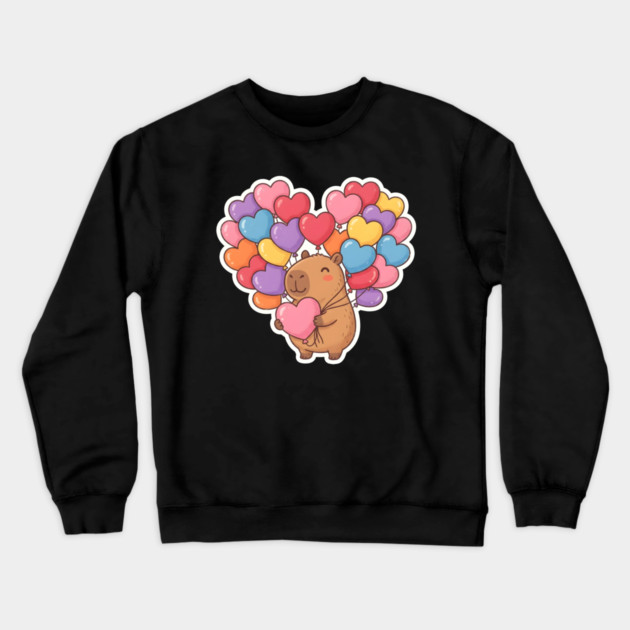Capybara Heart Balloons Crewneck Sweatshirt by Creatifly Graphic Tees