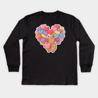 Capybara Heart Balloons Kids Long Sleeve T-Shirt