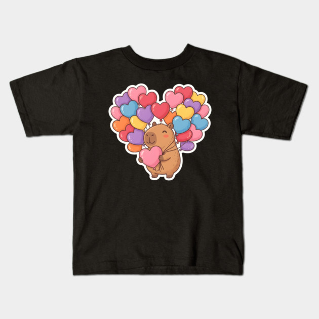 Capybara Heart Balloons Kids T-Shirt by Creatifly Graphic Tees