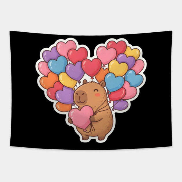 Capybara Heart Balloons Tapestry by Creatifly Graphic Tees