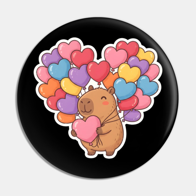 Capybara Heart Balloons Pin by Creatifly Graphic Tees