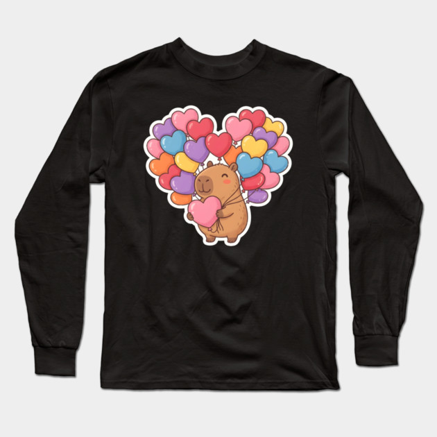 Capybara Heart Balloons Long Sleeve T-Shirt by Creatifly Graphic Tees