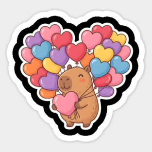 Capybara Heart Balloons Sticker